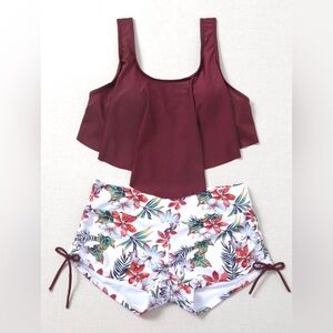 NWOT Women's Burgundy tropical bathing suit Size M